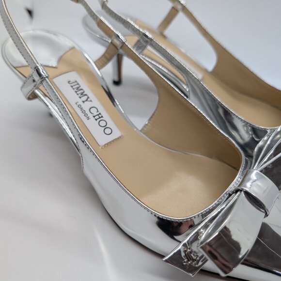 Jimmy Choo silver bow kitten heels, 38 EU NWOT - Picture 3 of 4